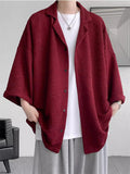 Men's Casual Solid Color Textured 3/4 Sleeve Cardigan Shirt