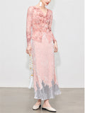 Women Pink Velvet Sequin Long A-Line Skirt