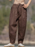 Men's Solid Color Linen Wide Leg Cropped Pants