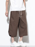 Men Summer Drawstring Wide Leg Cropped Harem Pants