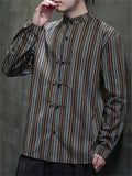 Chinese Style Men's Contrast Color Stripe Long Sleeve Shirts