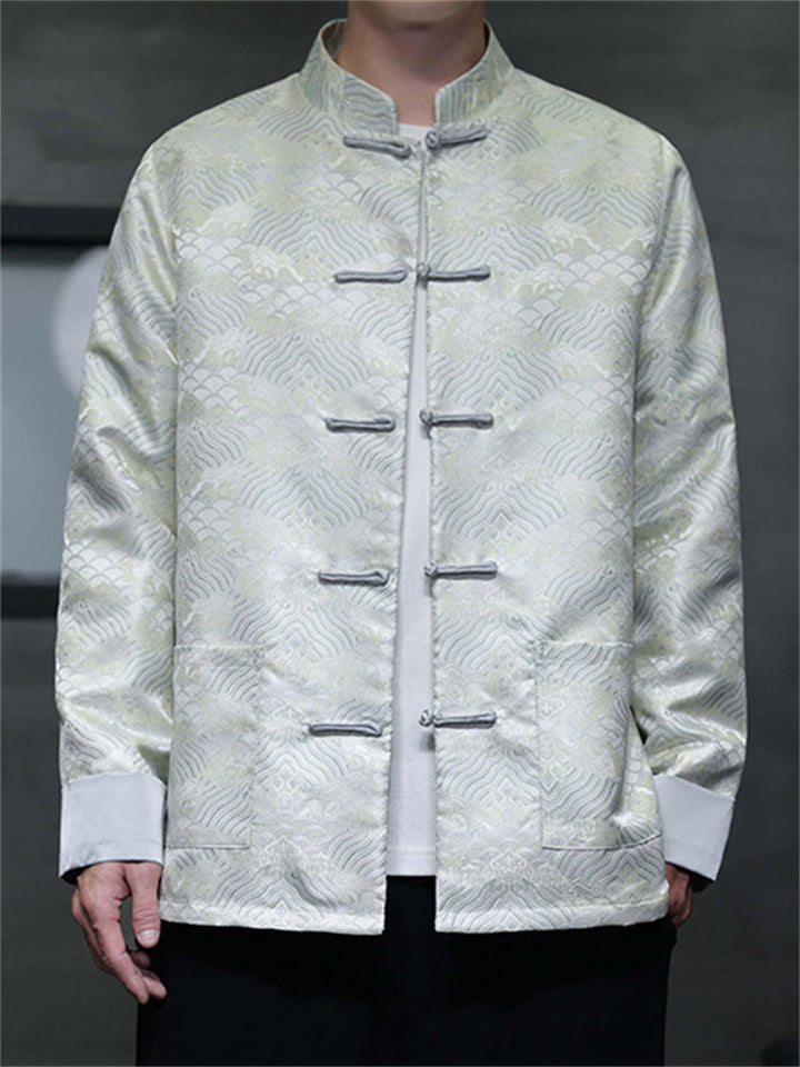 Men's Chinese Style Wavy Pattern Brocade Tangsuit Jacket Mandarin Collar