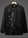 Men's Autumn Golden Bamboo Embroidery Stand Collar Tangsuit Jackets