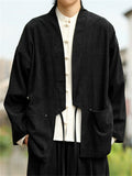 Men's Autumn Solid Color Corduroy Zen Style Lace Up Cardigan Jackets