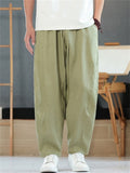 Mens  Summer Linen Loose Fit Drawstring Wide Leg Carrot Pants