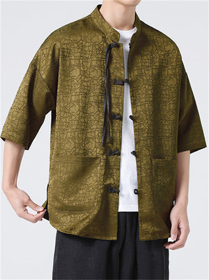 Retro Chinese Style Loose Stand Collar Satin Shirts for Men