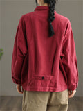 Korean Style Long Sleeve Women Cotton Lapel Pockets Jacket