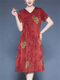 Summer Short Sleeve Casual V-neck Print A-Line Dress for Women