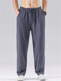 Mens Summer Linen Blend  Drawstring Breathable Beach Harem Joggers Pants