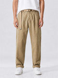 Men Autumn Japanese Style Belted Relaxed Fit Straight Leg Pants
