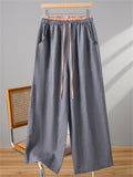 Women's Summer Contrast Color Cotton Linen Wide Leg Pants
