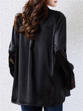 Women's Black Satin Butterfly Embroidered Polo Neck Shirts