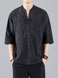 Vintage Small V-Neck Men's Jacquard Short Sleeve Shirt