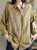 Retro Loose Embroidery Pleated Lapel Shirt for Women
