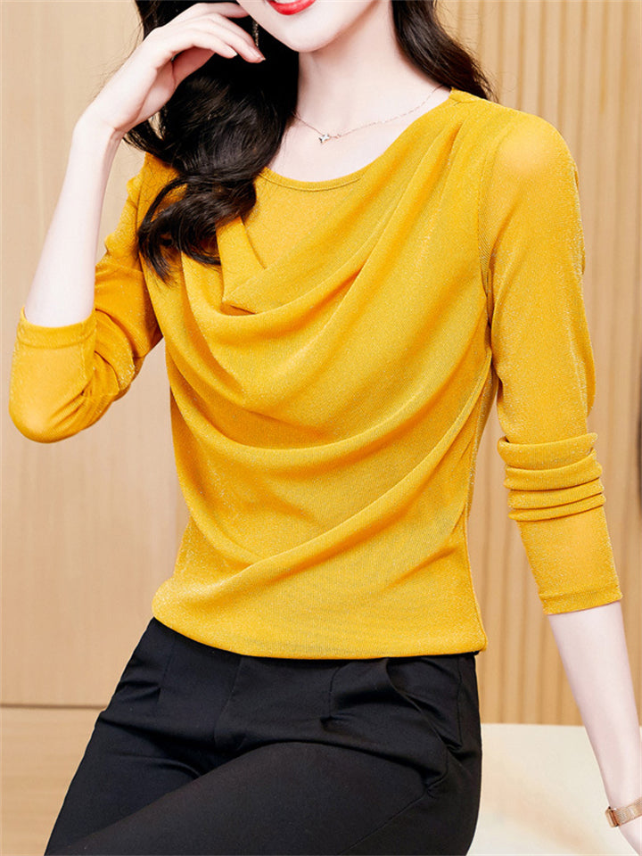 Women's Round Neck Bling Solid Color Long-sleeve Undershirt