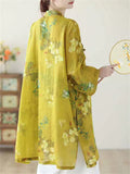 Women's Chinese Style Yellow Printed Slant Placket Qipao Shirts