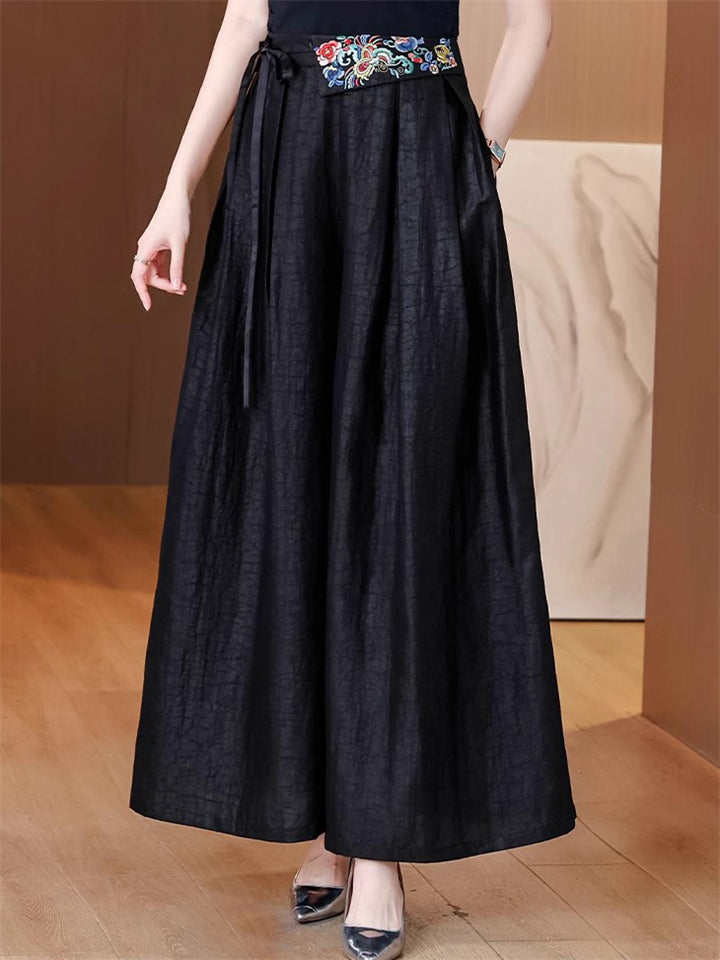 Women's Ethnic Style Embroidery Texture High Rise Wide Leg Pants