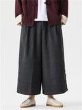 Men's Autumn Solid Color Drawstring Wide Leg Pants with Buttons Decor