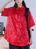 Women's Summer Jacquard Stand Collar Casual Tangsuit Shirts