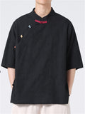 Men's Chinese Style Retro Stand Collar Short Sleeve Shirts