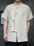 Men's Summer Chinese Style Bamboo Embroidery Mandarin Collar Shirts