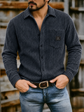 Mens Ribbed Knit Button Down Corduroy Shirt Jacket