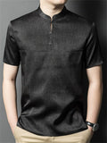 Men's Stand Collar Button Short Sleeve Mulberry Silk Shirt