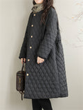 Loose Diamond Quilted Mid Length Long Sleeve Coat for Women