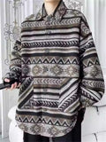 Retro Loose Stripe Long Sleeve Woolen Pockets Jacket for Men