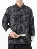 Chinese Style Butterfly Print Stand Collar Jacket Casual Loose Fit for Men