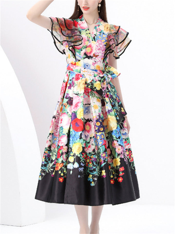Women's Trendy Flowers Print V Neck Midi Dress
