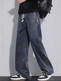Men's Letter Embroidery Loose Fit Straight Leg Denim Pants