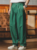 Men Japanese Style Cargo Pants Baggy Wide Leg Pleated Casual Trousers