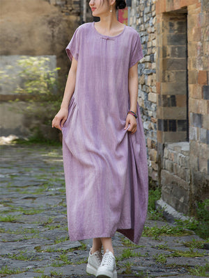 Women's Summer Casual Solid Color Round Neck Dress