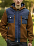 Men's Zip Front Casual Contrast Color Patchwork Outerwear‌ Hooded Jackets