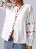 Women's French Style Embroidery Long Sleeve Ruffled Shirt