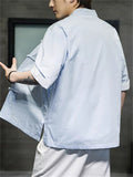 Men's Lotus Embroidery Tang Suit Short Sleeve Stand Collar Shirts
