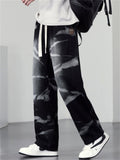 Men Plus Size Washed Tie Dye Drawstring Elastic Waist Loose Fit Jeans