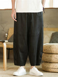 Men's Summer Vintage Casual Linen Drawstring Wide Leg Cropped Pants