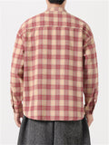 Chinese Style Cotton Plaid Stand Collar Long Sleeve Shirts for Men