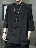 Men's Summer Chinese Style Cool Solid Color Half Sleeve Tang Suit Shirts