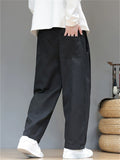 Men's Autumn Simple Plain Color Pleated Drawstring Straight Leg Pants