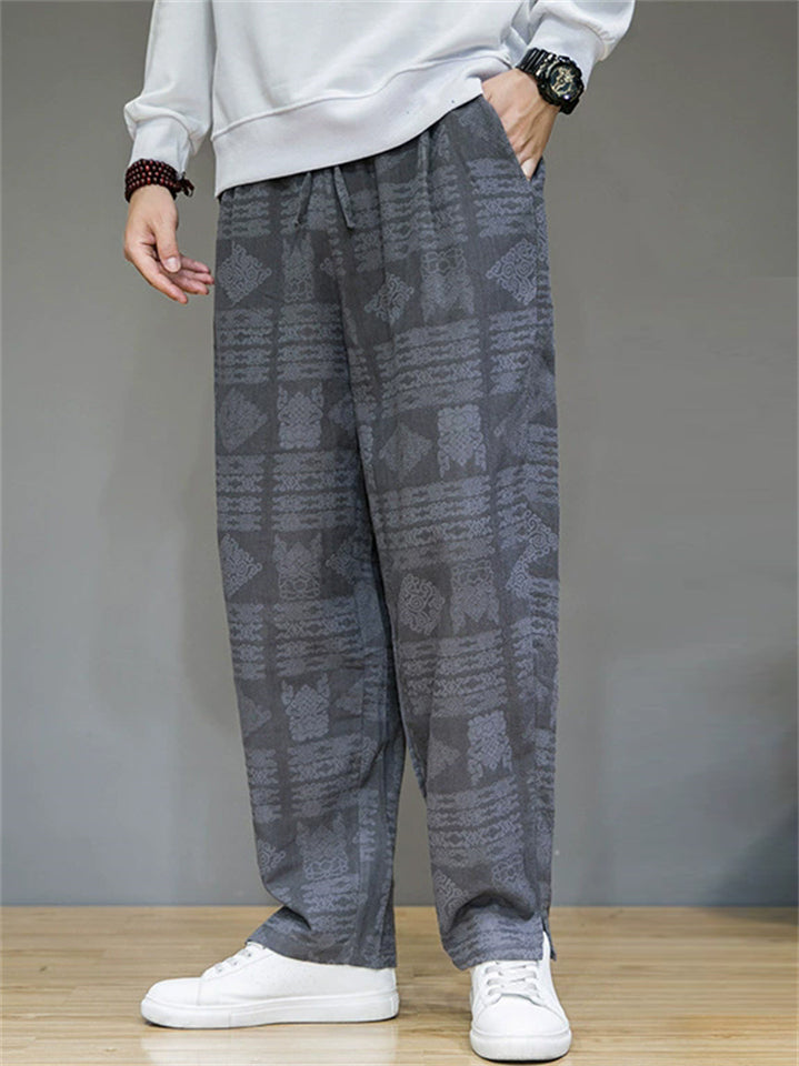 Men Ethnic Patterned Drawstring Waist Casual Lounge Pants