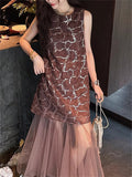 Women's Chinese Style Elegant Bling Texture Mesh Patchwork Dress