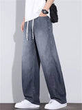Mens Summer Drawstring Wide Leg Baggy Denim Scimitar Jeans