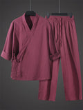 Men's Casual Solid Color 3/4 Sleeve Lace Up Half Sleeve Outfits