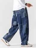 Japanese Style Retro Loose Wide Leg Patchwork Jeans for Men