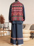 Mens Spring Loose Fit Chinese Ethnic Style Print Set of 3 Traditional Outfit