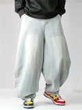 Men Wide Leg Washed Denim Pants Streetwear Hip Hop Baggy Jeans