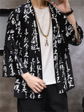 Chinese Zen Style Casual Print Long Sleeve Cardigan for Men